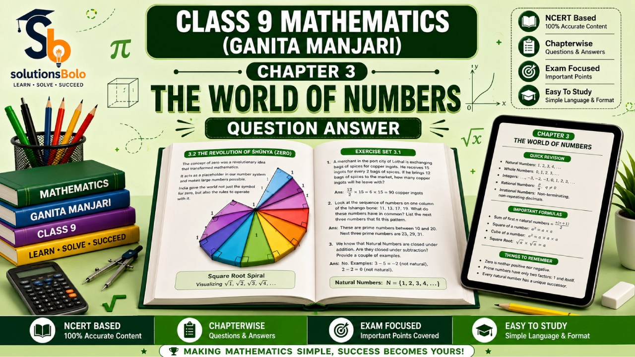 NCERT Solutions for Class 9 Maths Ganita Manjari Chapter 3 The World of Numbers Question Answer 2026–27 by Solutions Bolo