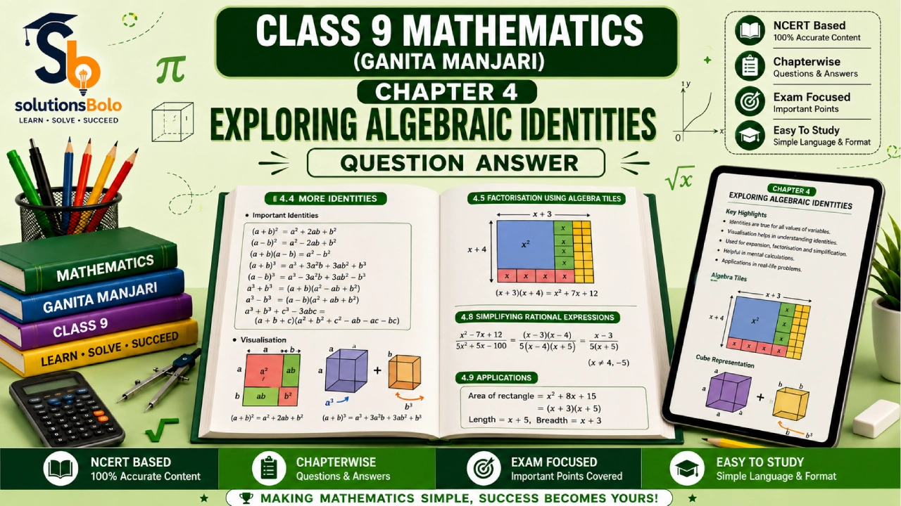 NCERT Solutions for Class 9 Maths Ganita Manjari Chapter 4 Exploring Algebraic Identities 2026–27 by Solutions Bolo